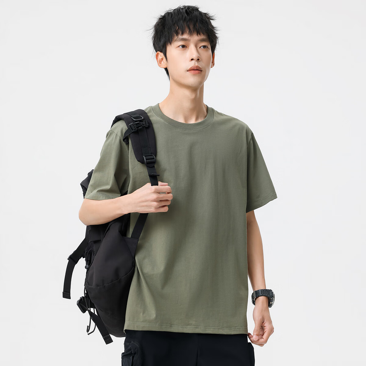 布衣传说纯棉夏季短袖t恤男潮ins宽松落肩半袖上衣 橄榄绿 2XL