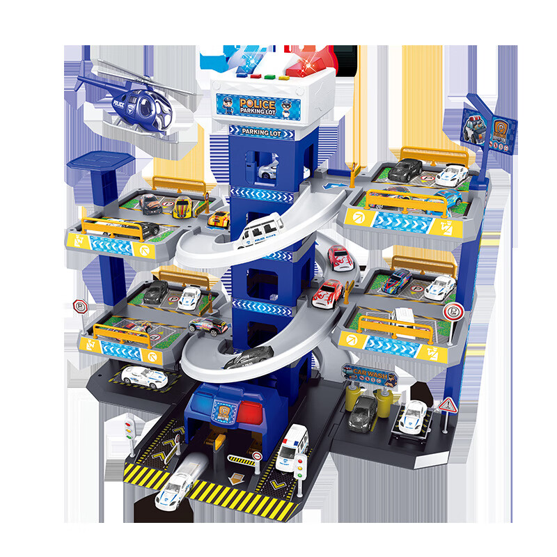 螺旋停车场大楼城市轨道公路工程收纳车电动拼装玩具配套合金小车 福利款【任意颜色】三层停车场+4