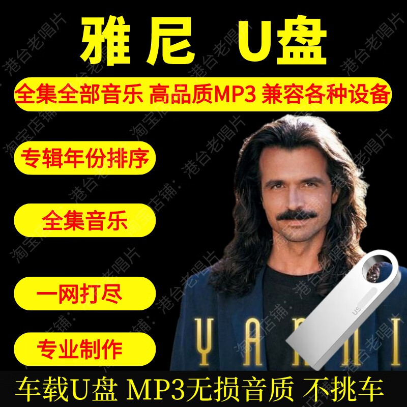 VYOPBC雅尼音乐U盘新世纪纯音乐高品质MP3车载U盘即插即用不挑车型新款 白色A16G 雅尼MP3音乐全集U盘 套餐一