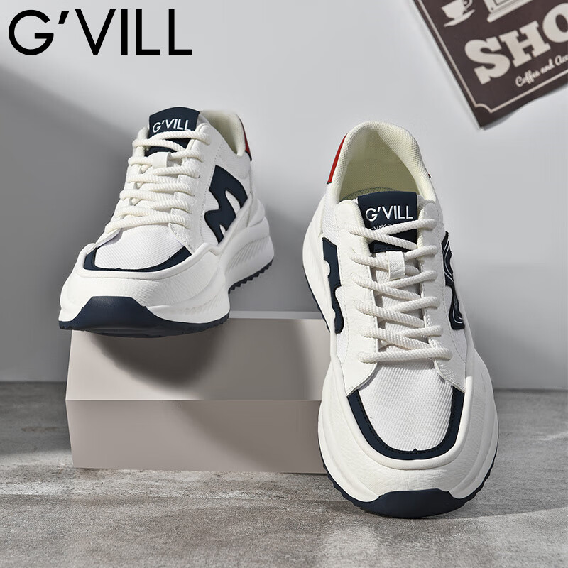 贵之步春秋2026新款男士厚底增高运动鞋阿甘风软底防滑耐磨百搭休闲鞋 白蓝 四季款（G1601） 42