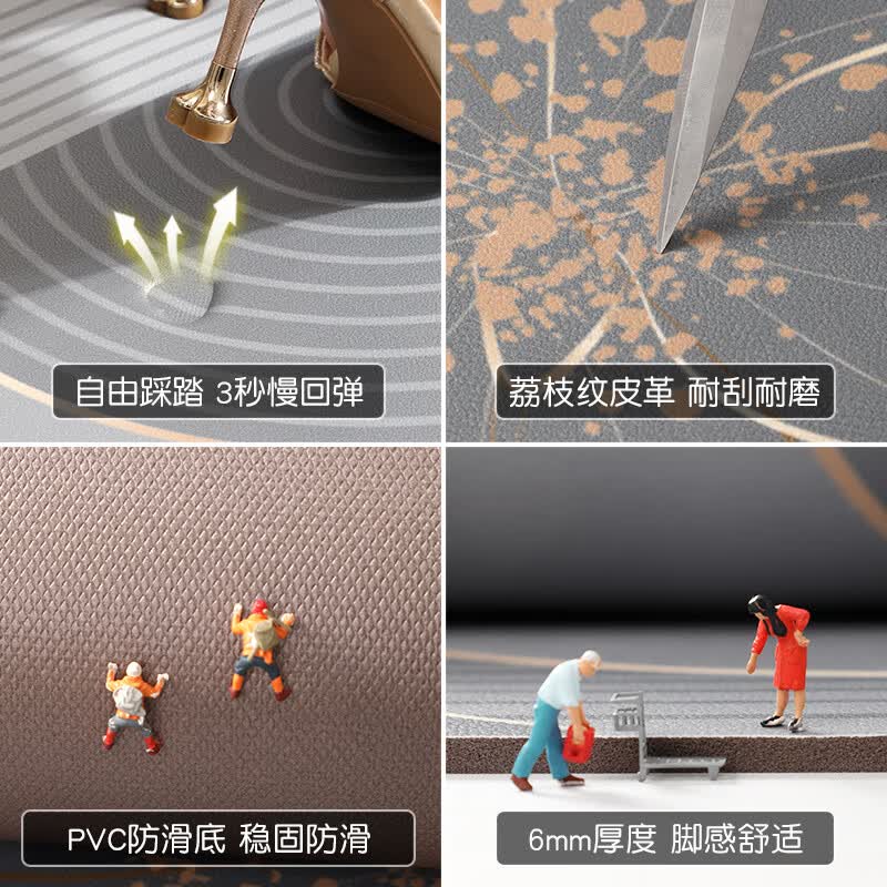 尚美巢品高端地垫入户门垫免洗可擦pvc皮革进门脚垫轻奢玄关门口防滑地毯 齐雾-云溪-蓝色 80*120cm