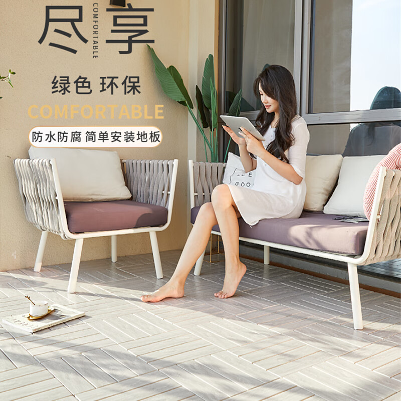 #塑木拼接戶外露臺(tái)庭院室外地面自己鋪設(shè)陽(yáng)臺(tái)改造防腐實(shí)木地板 生態(tài)木北歐灰（11片 1