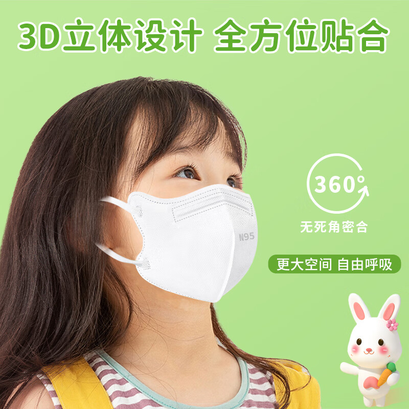 若硕秋冬季款儿童n95级医用防护口罩小孩3到6岁宝宝专用正品医疗级别 3-7岁儿童/N95四层防护/白50只/独立包装