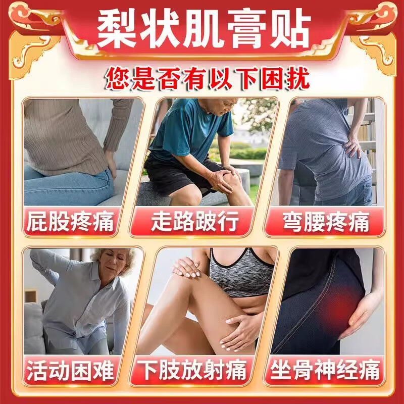 京珠堂梨状肌综合症专用膏药贴腰腿屁股疼痛梨状肌综合征坐骨神经痛膏药 单盒【12贴】体验装