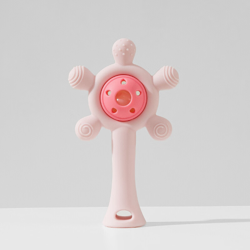 彩虹房子婴儿手掌摇铃玩具0-1岁抓握训练早教 手掌天空蓝