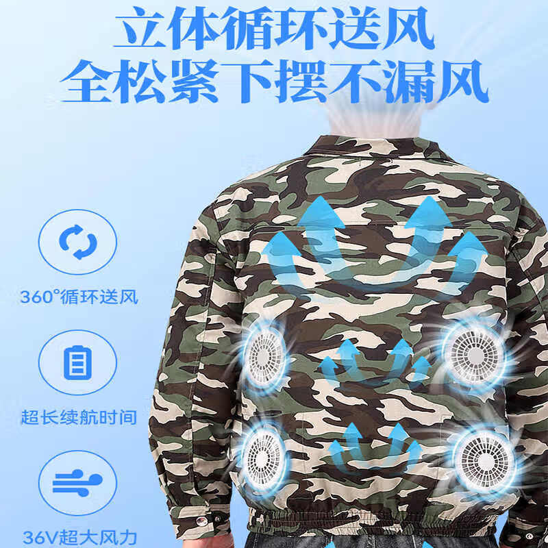 浔印夏季降温空调服男款带风扇的衣服户外劳保防暑充电制冷工地工作服 2风扇藏青2件+1个电池36V配件1套 M 【建议100-115斤】