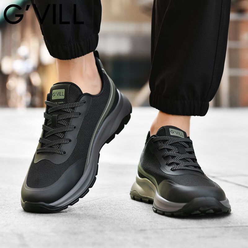 贵之步秋冬季新款软底厚底增高透气休闲鞋男鞋缓震防滑舒适运动鞋 黑色 （G610) 42 （运动鞋码）