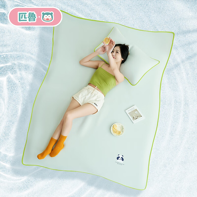 匹鲁冰丝席A类可水洗机洗夏季熊猫冻冻空调凉感席床上单双人凉席 初夏清新蓝 单凉席 200cm*90cm