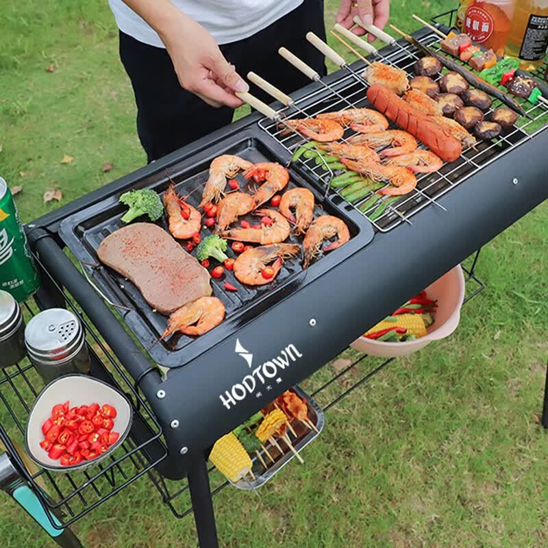 何大屋（Hodtown）烧烤炉户外BBQ烧烤架木炭烧烤碳烤炉家用便捷烧烤炉子烤网+烤盘  一体式烧烤炉