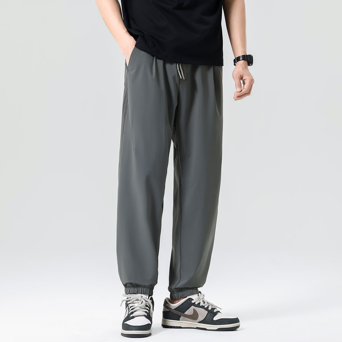 布衣传说 自由弹冰丝 夏季凉感休闲裤子男款宽松束脚运动长裤卫裤 灰色 2XL