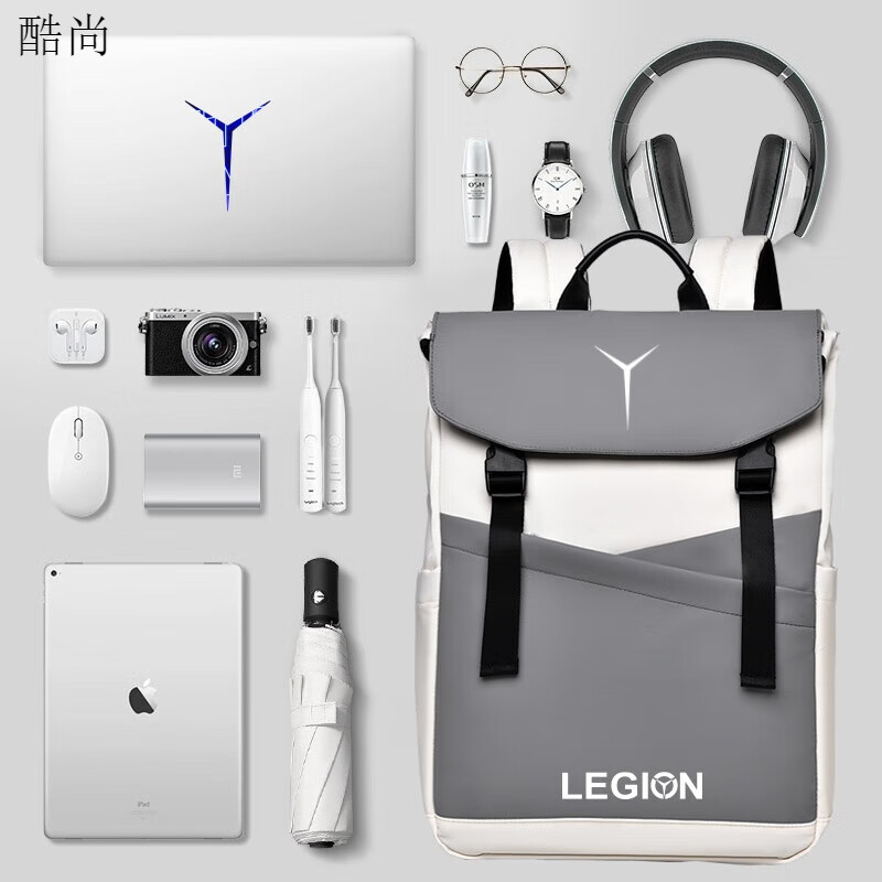 联想拯救者Y9000p电脑包16英寸Y7000p笔记本双肩书包Y9000K游戏本 升级款灰色 白Y logo 16英寸