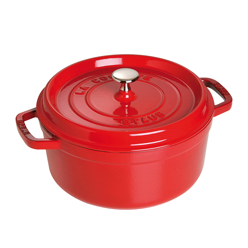琺寶（staub）法國(guó)進(jìn)口琺瑯鑄鐵鍋平底雙耳煲湯鍋炒鍋燉鍋煲飯煮鍋電磁爐 櫻桃紅 20cm