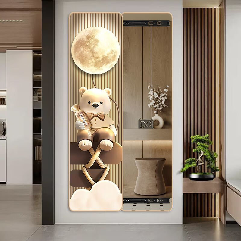 语森忆隐藏式奶油全身镜子推拉卧室穿衣镜玄关挂画试衣装饰装饰画 【阳光花葵】圆角奶油杏色框+防 40乘150cm【水晶膜】左推拉