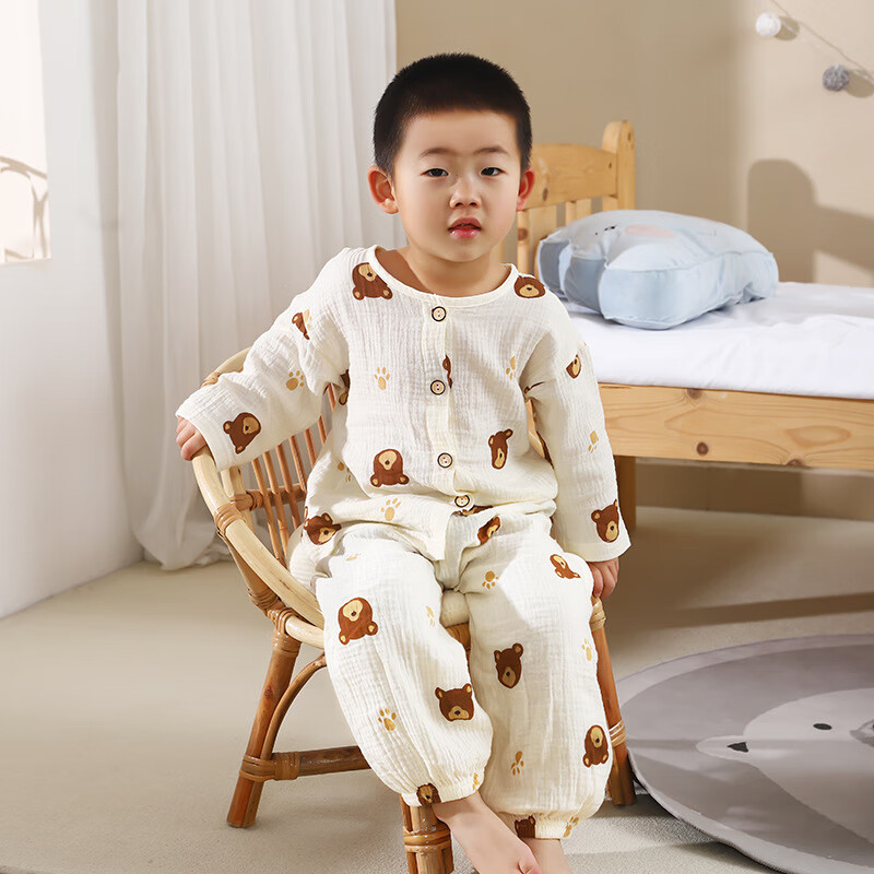 儿童睡衣夏季纯棉a类开衫外穿儿童家居服吸汗透气长袖女男童睡衣 爱心恐龙 130 cm