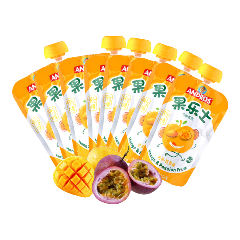 果樂士 果泥寶寶6-12個(gè)月6種口味 新舊包裝替換階段隨機(jī)發(fā)介意慎拍 芒果西番蓮果泥 113g*8袋 組合裝