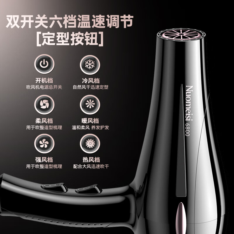 诺美丝电吹风机大功率负离子速干发廊理发专用家用不伤发吹风筒恒温护发 【宝石蓝3800W大风力】2米线-3件