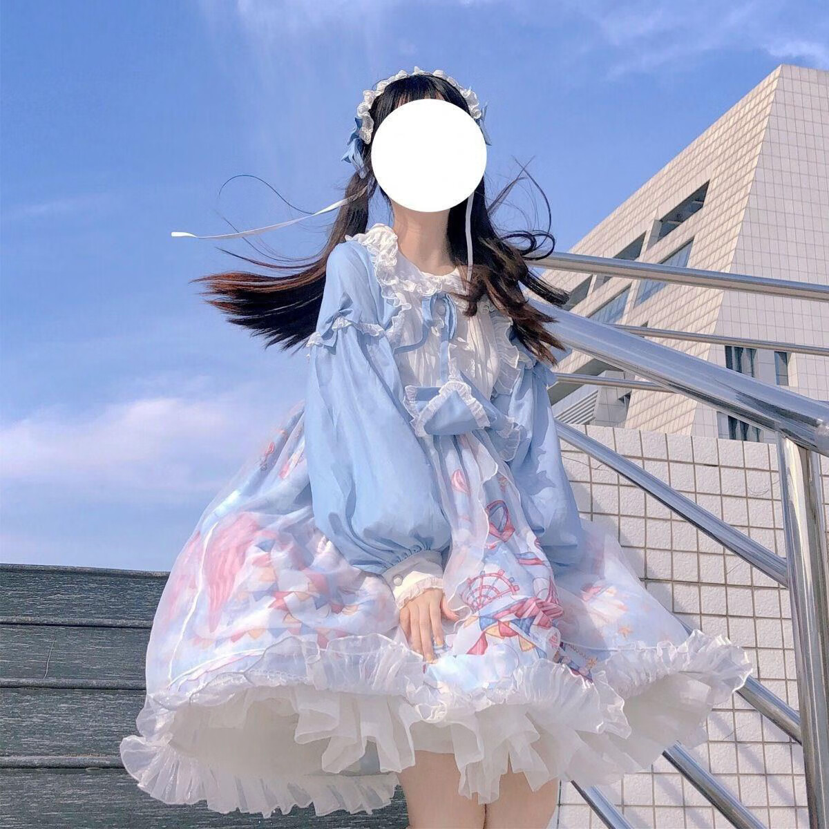 洛丽塔裙子公主裙洋装可爱萝莉塔甜妹连衣裙 浅蓝色连衣裙 M
