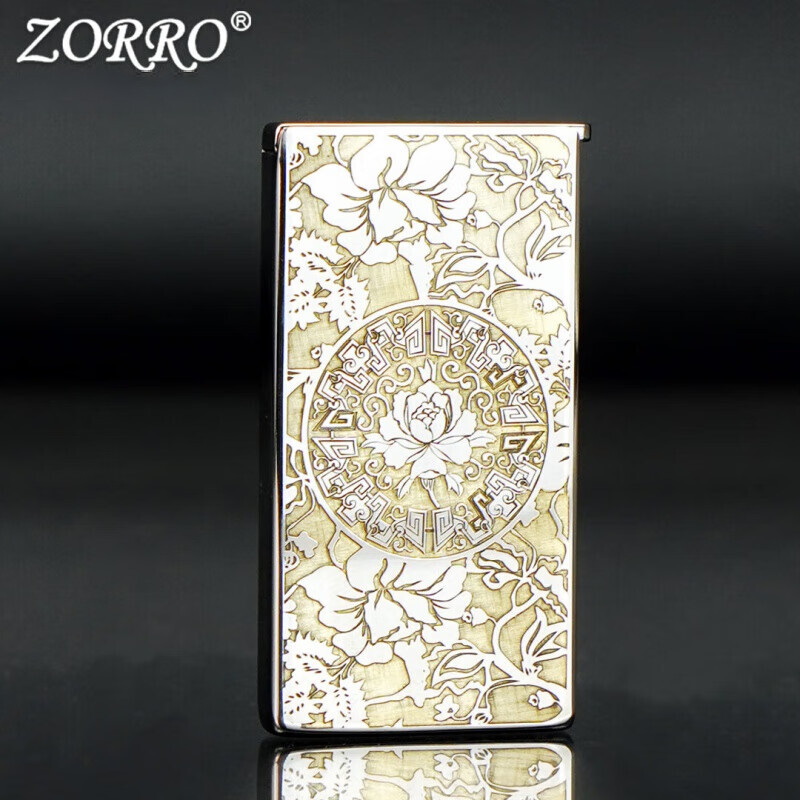 佐罗佐罗煤油打火机升降机白镍双色康斯坦丁753薄窄机创意男士礼物 133金+薄升降机白镍富贵牡丹Z753