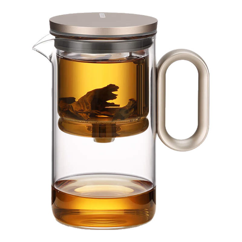 尚明玻璃內(nèi)膽磁旋飄逸杯泡茶壺茶水分離過濾沖茶具套裝家用辦公沏茶壺 金灰色 500ml