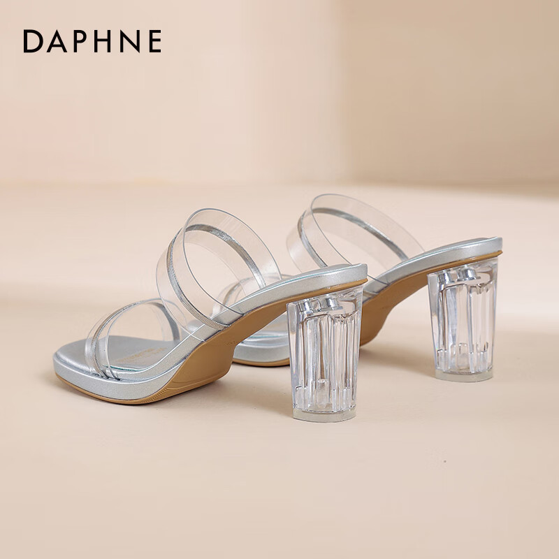 达芙妮高跟透明凉拖鞋女2026春夏新款爆款透明高跟鞋外穿拖鞋凉鞋JD 银色【7cm高跟】 39