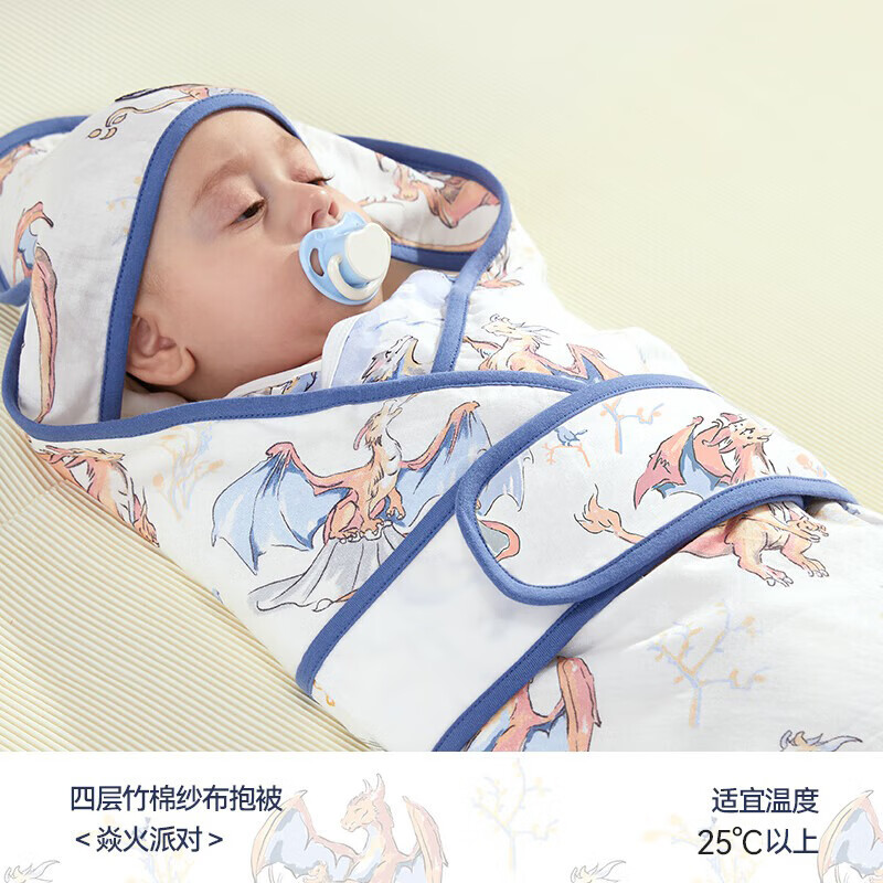 DOMIAMIA婴儿防惊跳初生睡袋夏季包被新生儿包被包单宝宝用品 焱火派对-四层纱布(25℃以上) 85*85cm