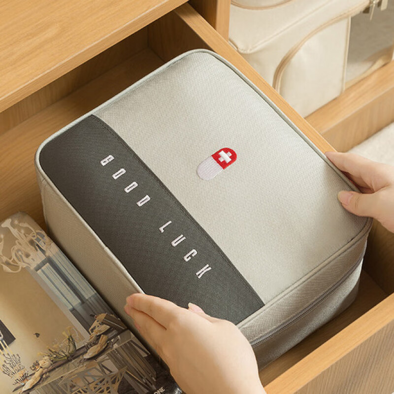 何佳功家用急救包手提户外防疫健康医疗包便携式旅行医药包袋药品收纳盒 灰色大号【居家旅游出差通用】