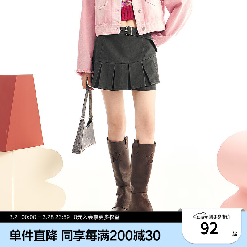 乐町设计感百褶短裙2024年春季新款深灰半身裙女C2GEE1210 深灰 M