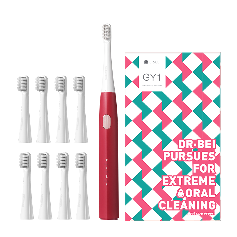 DR·BEI贝医生声波电动牙刷成人/学生 声波洁牙高效清洁 超长续航GY1 红色（刷头*8）