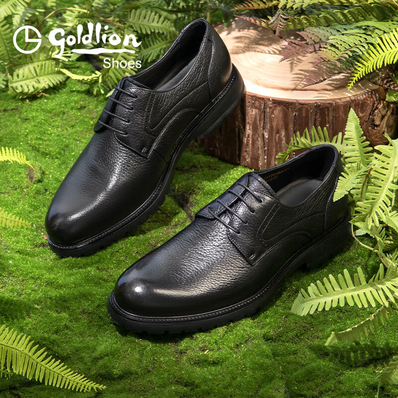 金利来（Goldlion）男鞋春季皮鞋男鹿皮革轻奢商务正装鞋男士结婚皮鞋爸爸鞋德比鞋 黑色 40