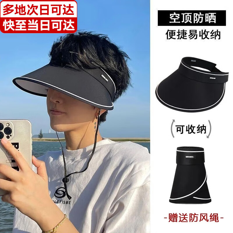 斐卡薇遮阳帽男大头围夏季防紫外线大檐遮脸空顶防晒帽女户外钓鱼太阳帽 黑色大檐遮阳帽56-62cm