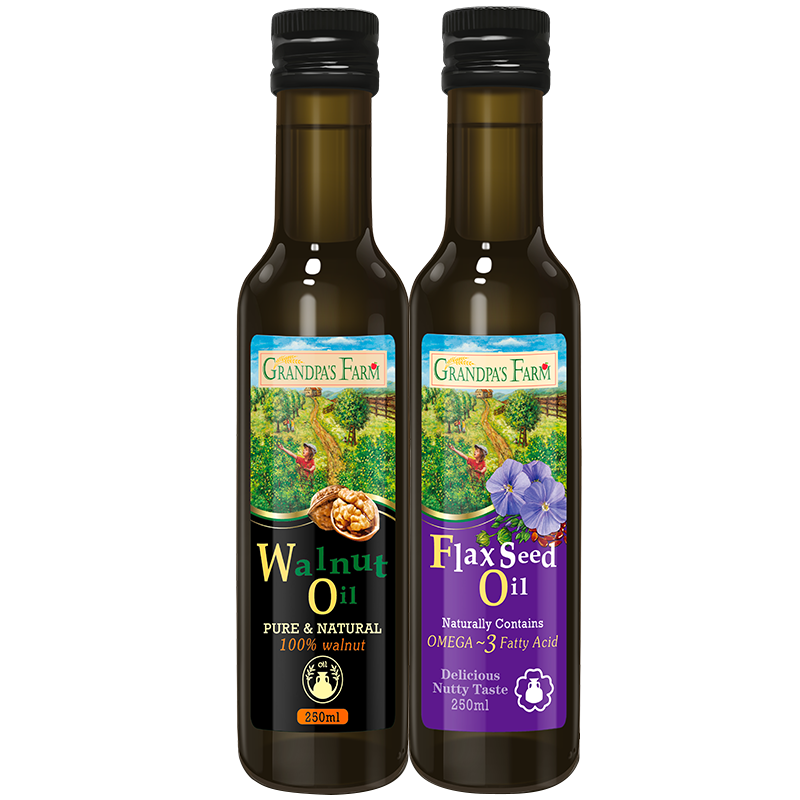 爺爺?shù)霓r(nóng)場(chǎng)核桃油亞麻籽油250ml*2 熱炒涼拌食用油全家共享 贈(zèng)嬰兒輔食食譜