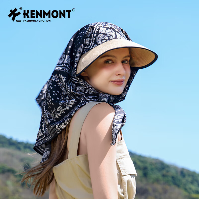 卡蒙（Kenmont）春夏宽松大帽檐草帽女度假可折叠头巾防晒帽遮脸全方位遮阳帽6241