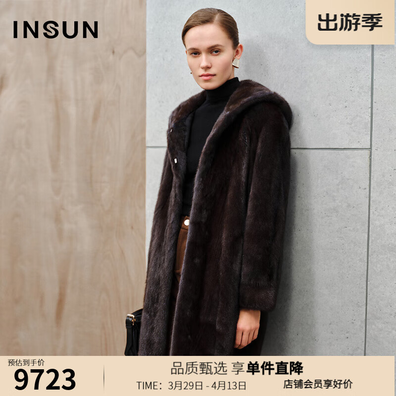 INSUN恩裳專選冬季丹麥整貂SAGA級(jí)連帽皮草 深咖 L