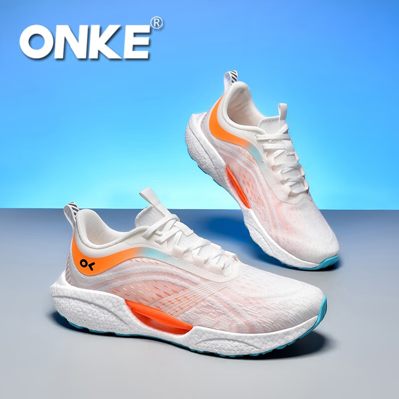 ONKE氢跑科技高弹爆米花跑步男女鞋夏季网面鞋轻便透气慢跑大码运动鞋 元气橙 38