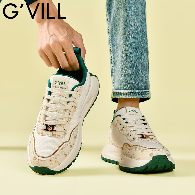 贵之步秋冬季新款软底缓震防滑舒适运动鞋厚底增高透气休闲鞋男鞋 米绿 （G023) 39 (运动鞋码）
