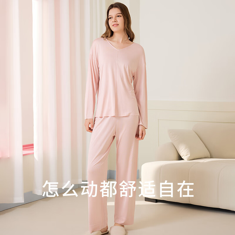 金三塔真丝睡衣女100%桑蚕丝【深睡眠】亲肤柔软透气居家服礼物 桃盈粉 上衣 L
