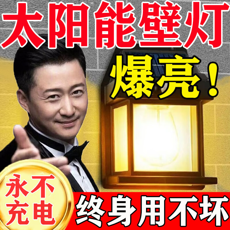 新款太阳能照明灯人体感应天黑自动亮农村城市庭院别墅用壁灯超亮 三个装