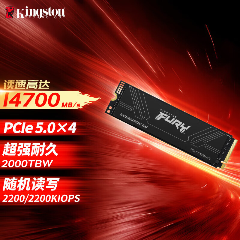 金士顿SSD固态硬盘 M.2接口(NVMe PCIe 5.0×4) FURY Renegade G5 AI 电脑配件 FURY Renegade 旗舰款 G5 2TB