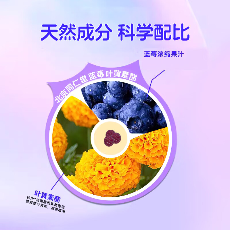 北京同仁堂蓝莓叶黄素软糖DHA叶黄素脂软糖儿童成人眼睛自然营养 拍1发3【包含赠送共发3瓶】【共360片】