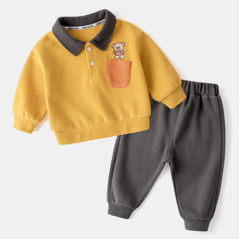 嘟嘟家宝宝套装春秋婴儿春装女童童装儿童衣服男童卫衣裤子两件套 【A】黑白条配咖裤 110 cm