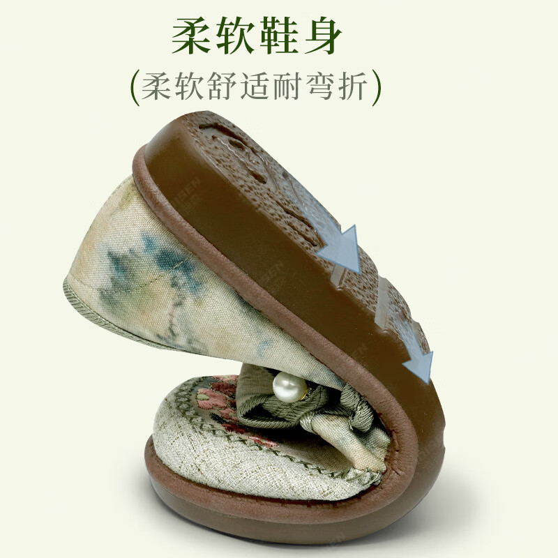 意迪森2025春季新款老北京布鞋女士百搭防滑绣花鞋懒人一脚蹬平底妈妈鞋 灰色 34 (220mm)