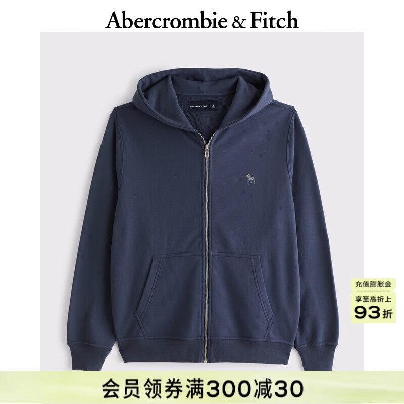 ABERCROMBIE & FITCH男裝25春季新款經(jīng)典小麋鹿毛圈布美式連帽衛(wèi)衣外套KI122-5251 海軍藍(lán) M (180/100A)