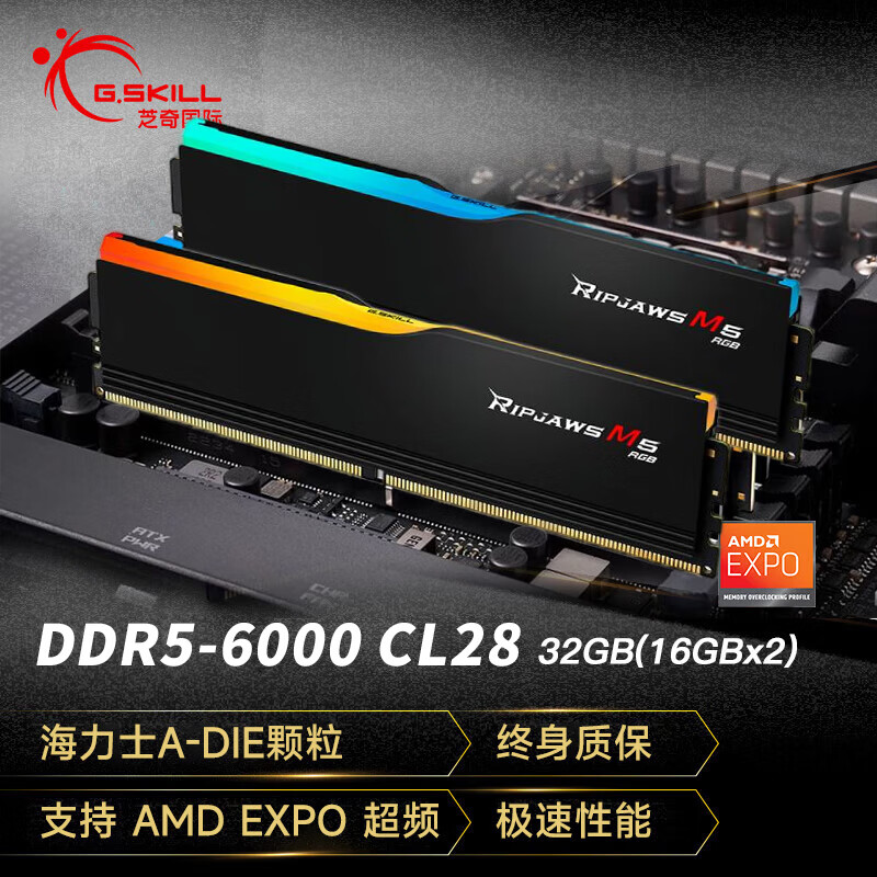 芝奇（G.SKILL）32G 16G DDR5 6000 6400焰锋戟烈焰枪焰刃 台式机内存RGB灯条 烈焰枪32G(16Gx2) 6000频 C28黑