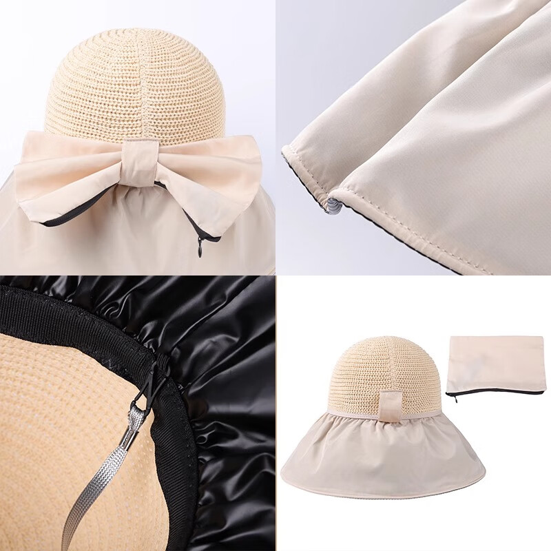 猫人渔夫帽子女夏季遮阳帽防晒黑胶防紫外线大帽檐女士可折叠太阳帽 米色【可收纳款】 均码(56-60)