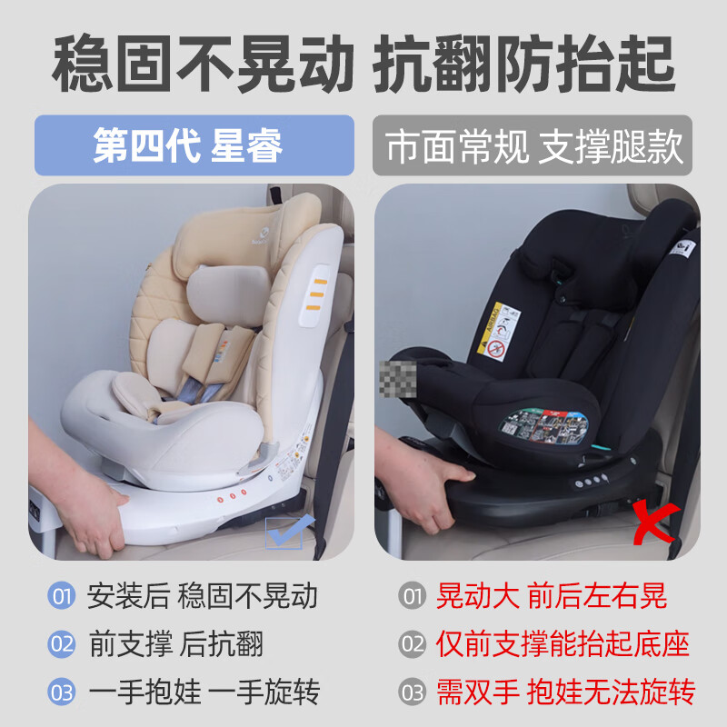 bebelock儿童安全座椅汽车用0-4-12岁婴儿宝宝360旋转车载可坐可躺i-Size 太空灰-标准款【单手旋转+抗翻转】