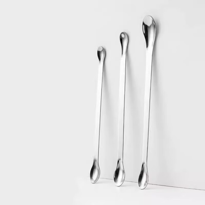 不锈钢取样勺药匙双头药勺微量药勺塑料三合一药勺实验室用可发票 30cm一勺一铲药匙【10套】 双头厚款