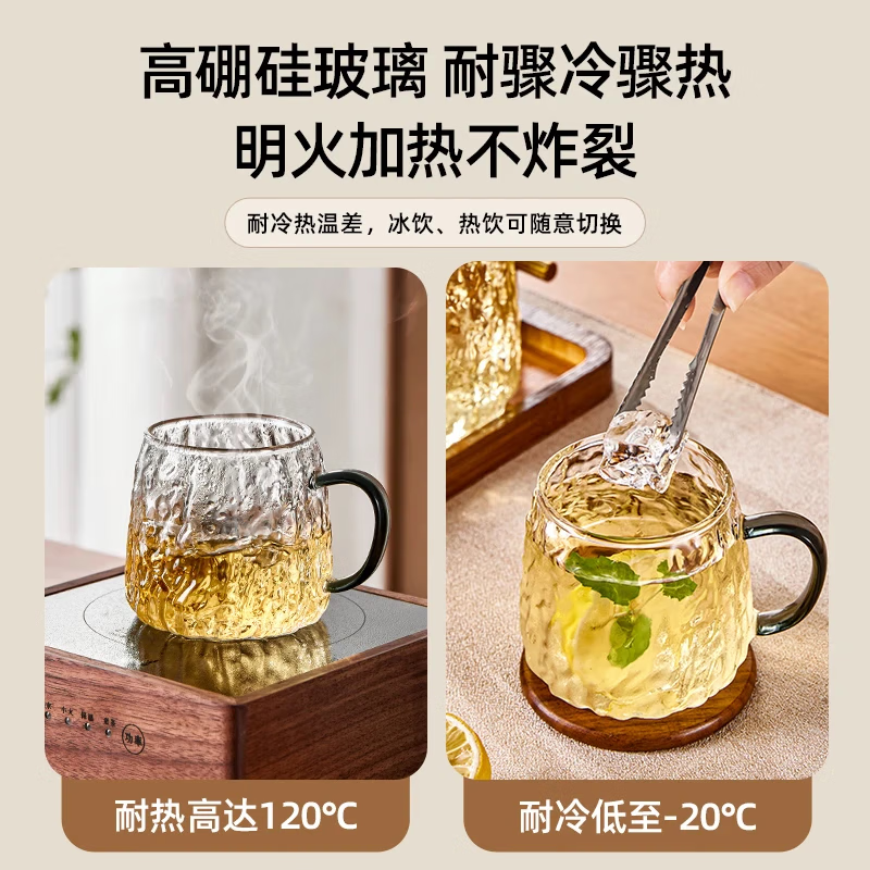 雅港高硼硅玻璃水杯待客轻奢高档茶杯客人杯6只杯子水杯套装家用一套 【冰川款】6杯+水壶+杯架+大托盘