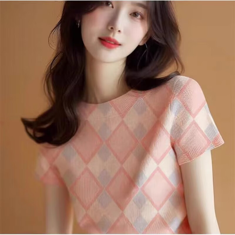 萧遇(XIAOYU)2026年夏季新款潮流短袖t恤女士装宽松高端洋气打底衫半袖上衣服 粉色 均码 80-140斤