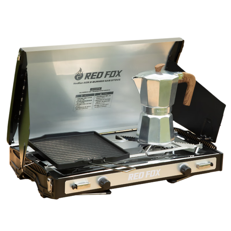 燒烤世家火狐戶外爐具露營全套裝備野外炊具燒烤架爐便攜防爆分體式卡式爐 火狐Air【銀】+大烤盤+230g氣罐x4
