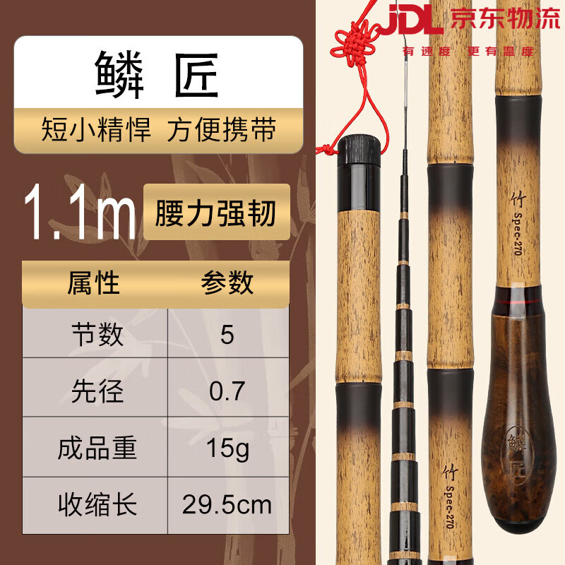 釣魚(yú)王鱗匠竹小物釣竿28調(diào)迷你新款溪流短節(jié)馬口手竿套裝 1.1m 鱗匠-竹